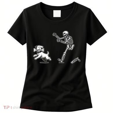 Halloween Dog Funny Skeleton Skeleton Chasing Dog Women's T-Shirt