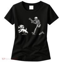 Halloween Dog Funny Skeleton Skeleton Chasing Dog Women's T-Shirt thumb 0