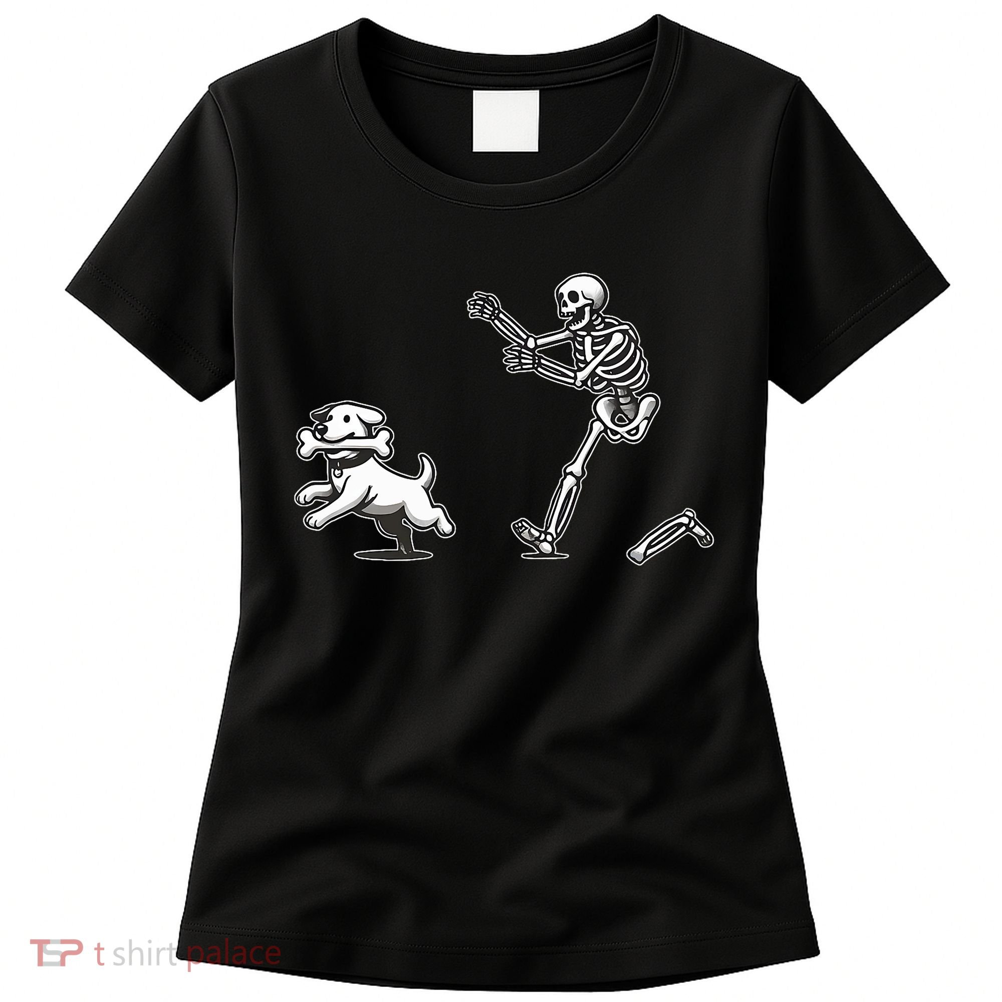 Halloween Dog Funny Skeleton Skeleton Chasing Dog Women's T-Shirt