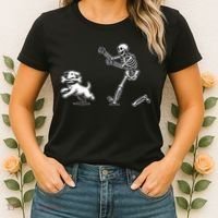 Halloween Dog Funny Skeleton Skeleton Chasing Dog Women's T-Shirt thumb 2