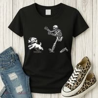Halloween Dog Funny Skeleton Skeleton Chasing Dog Women's T-Shirt thumb 3