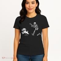 Halloween Dog Funny Skeleton Skeleton Chasing Dog Women's T-Shirt thumb 4