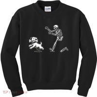 Halloween Dog Funny Skeleton Skeleton Chasing Dog Kids Sweatshirt thumb 0