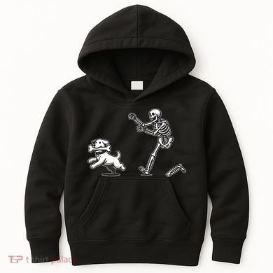 Halloween Dog Funny Skeleton Skeleton Chasing Dog Kids Hoodie