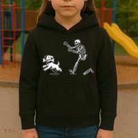 Halloween Dog Funny Skeleton Skeleton Chasing Dog Kids Hoodie thumb 3