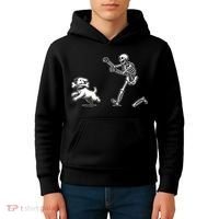 Halloween Dog Funny Skeleton Skeleton Chasing Dog Kids Hoodie thumb 4