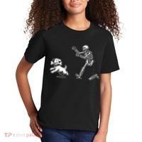 Halloween Dog Funny Skeleton Skeleton Chasing Dog Kids T-Shirt thumb 2