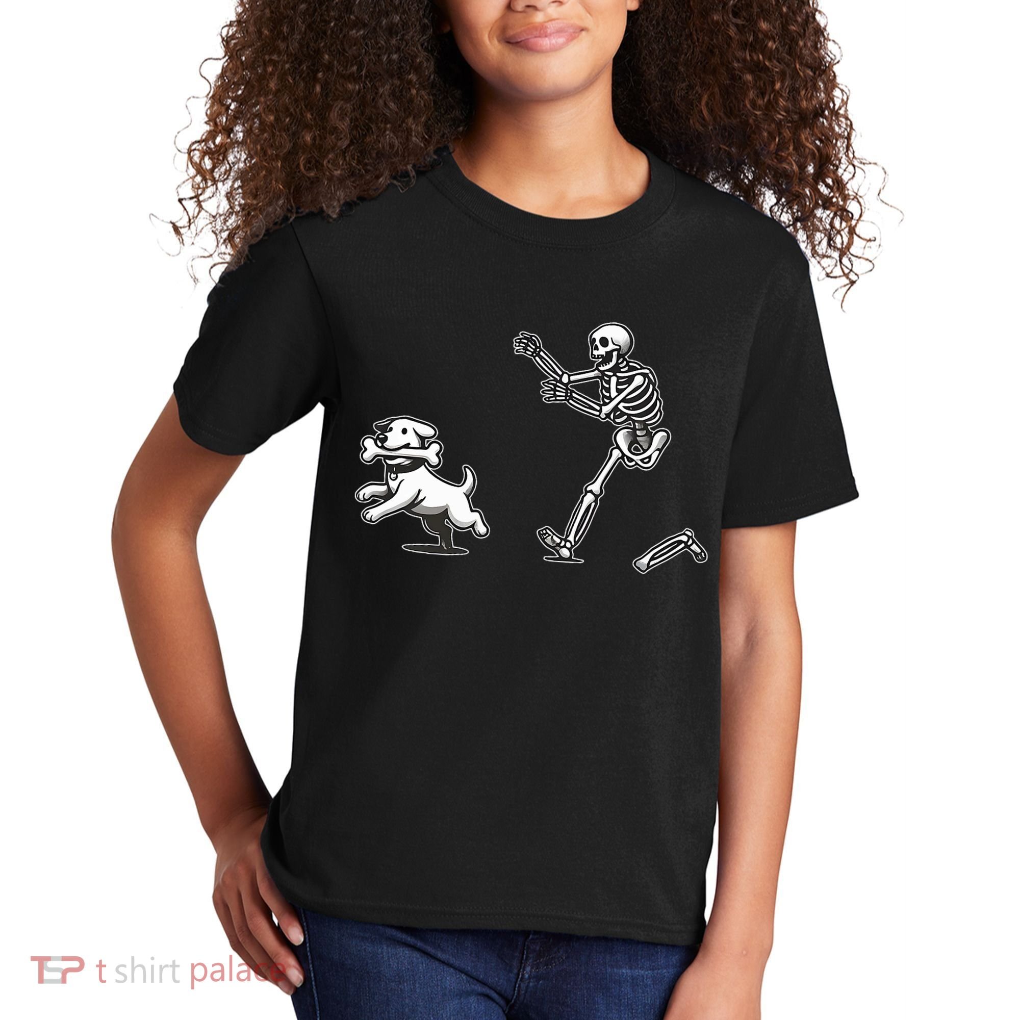 Halloween Dog Funny Skeleton Skeleton Chasing Dog Kids T-Shirt