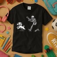 Halloween Dog Funny Skeleton Skeleton Chasing Dog Kids T-Shirt thumb 3
