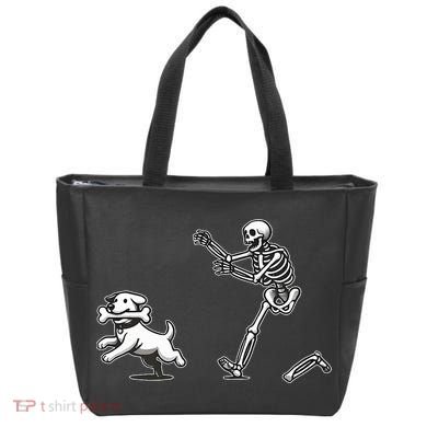 Halloween Dog Funny Skeleton Skeleton Chasing Dog Tote Bag