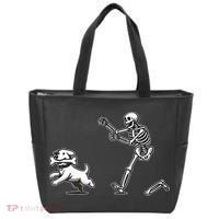 Halloween Dog Funny Skeleton Skeleton Chasing Dog Tote Bag thumb 0