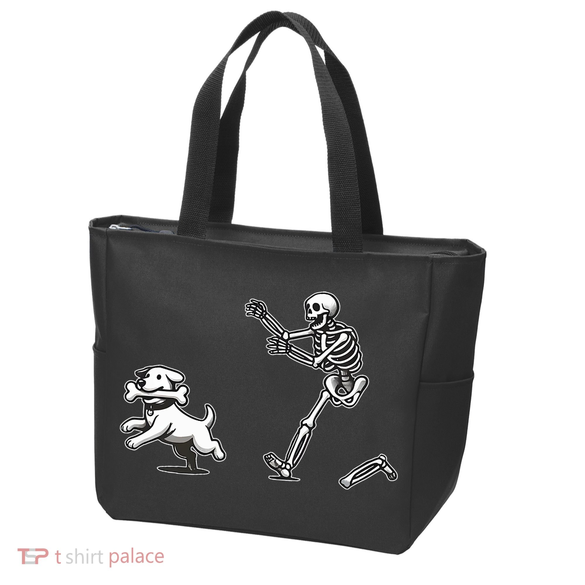 Halloween Dog Funny Skeleton Skeleton Chasing Dog Tote Bag