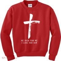 He Died For Me I Live For Him Christian Kids Sweatshirt thumb 0