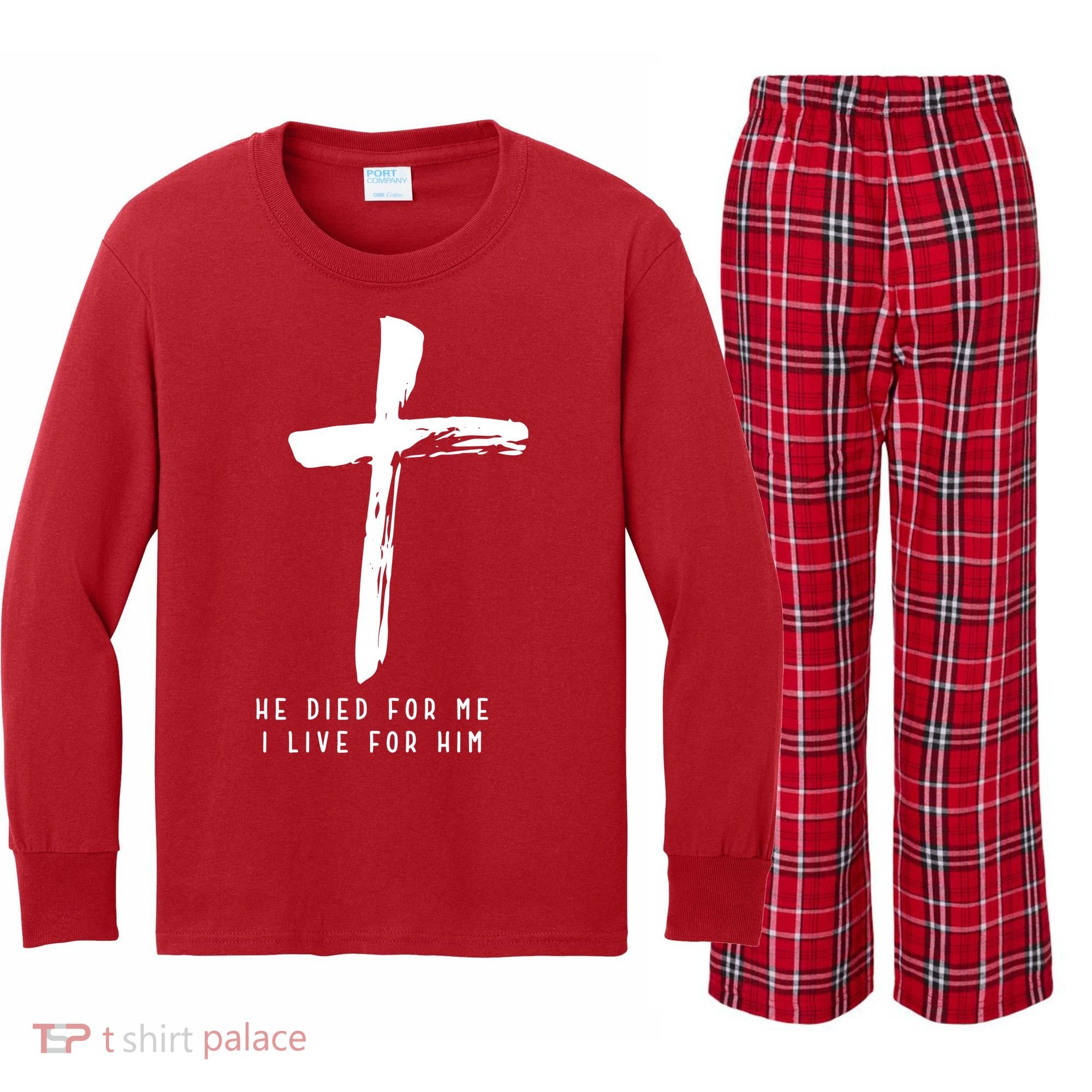 He Died For Me I Live For Him Christian Kids Long Sleeve Plaid Pajama Set