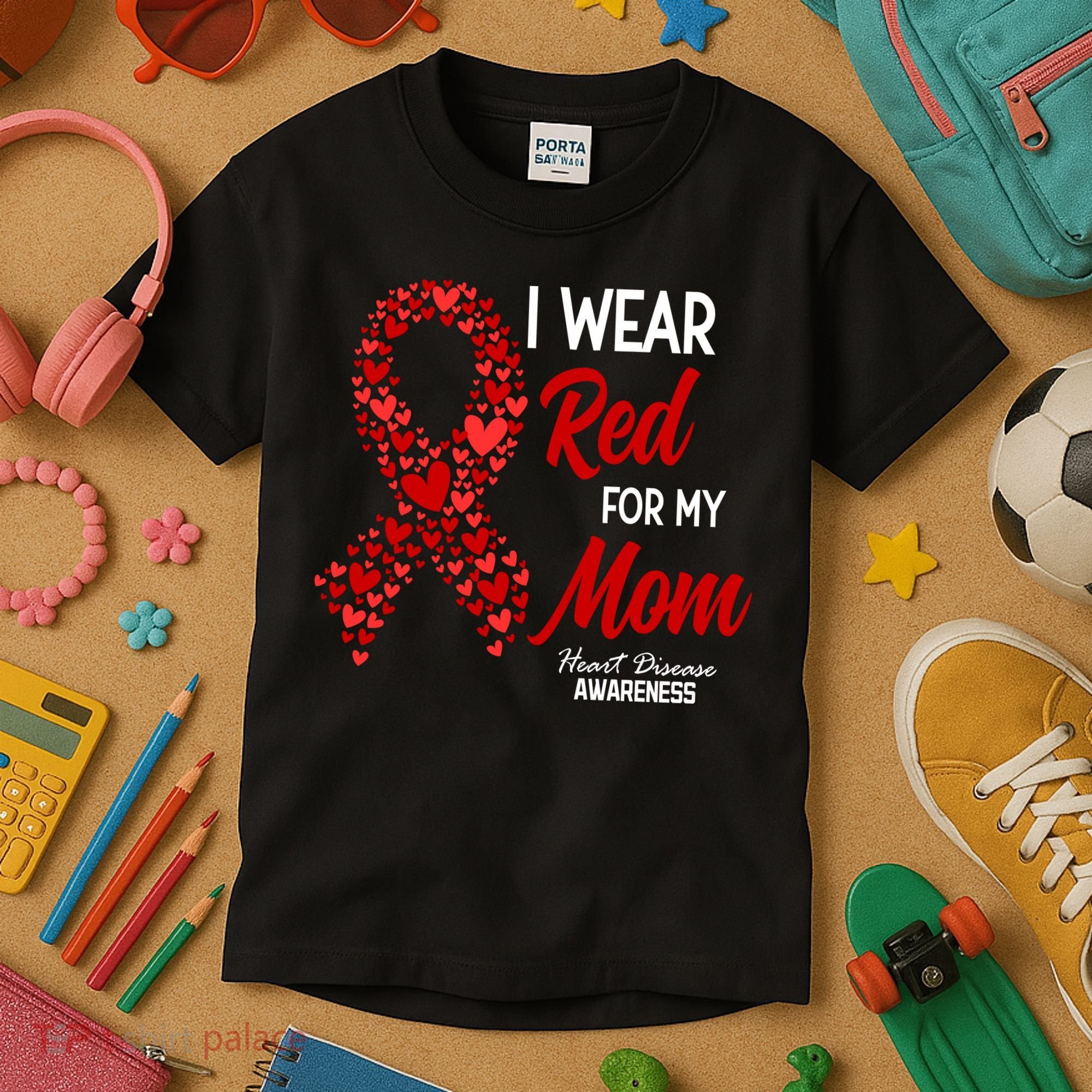 Heart Disease February We Wear Red For My Mom Kids T-Shirt