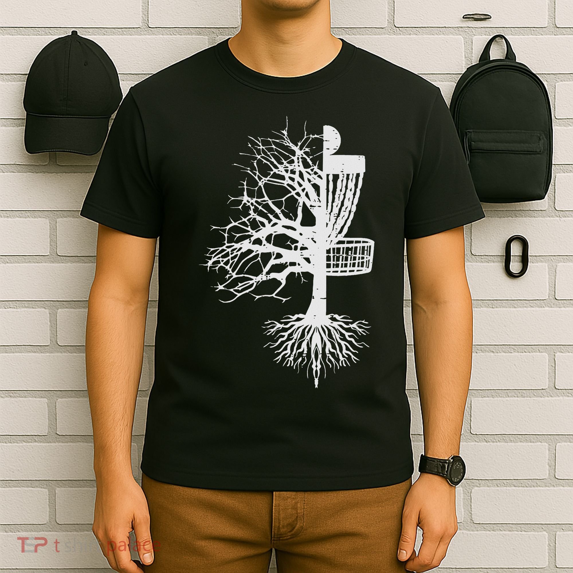 Half Disc Golf Basket Tree Funny Frisbee Frolf Women T-Shirt