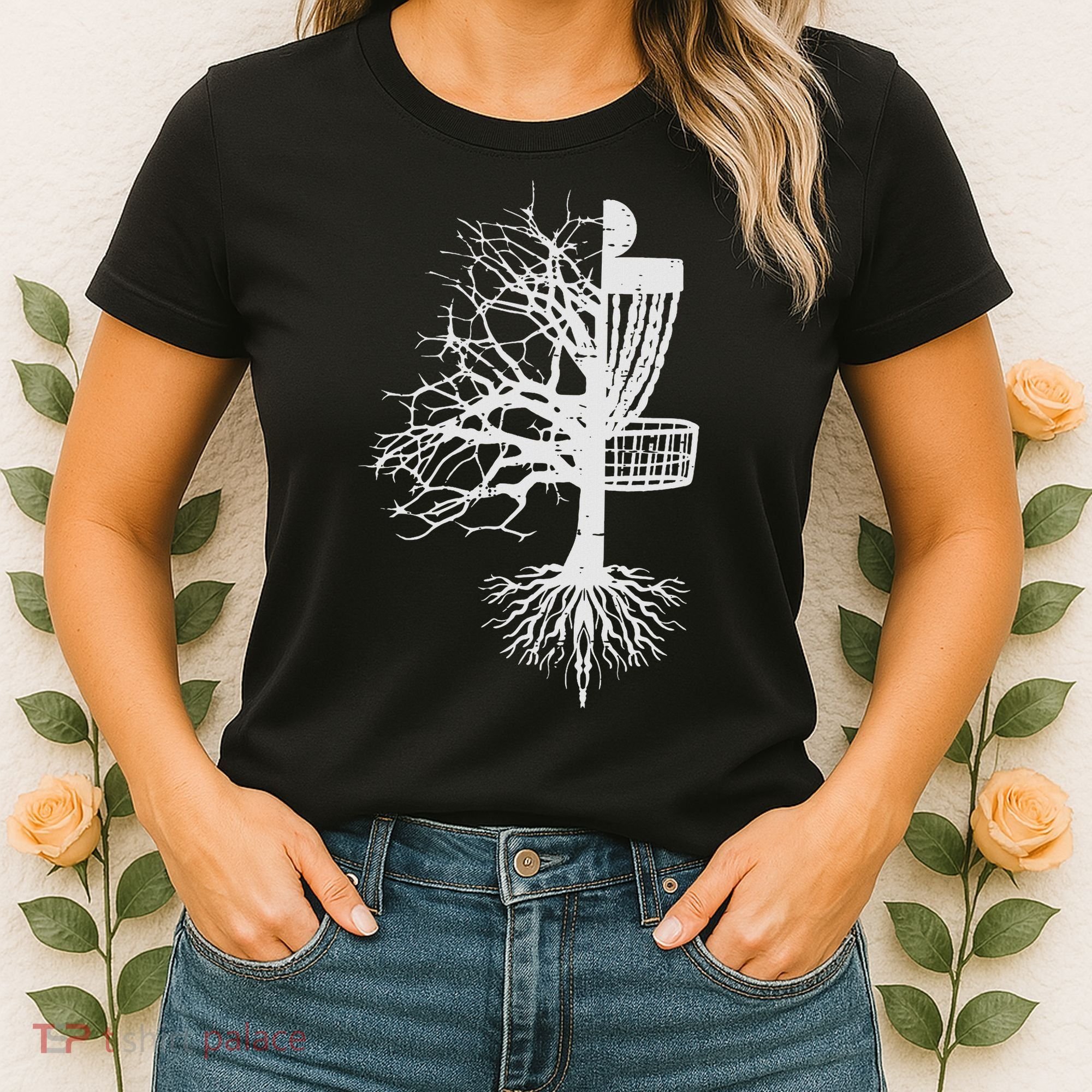 Half Disc Golf Basket Tree Funny Frisbee Frolf Women Women's T-Shirt