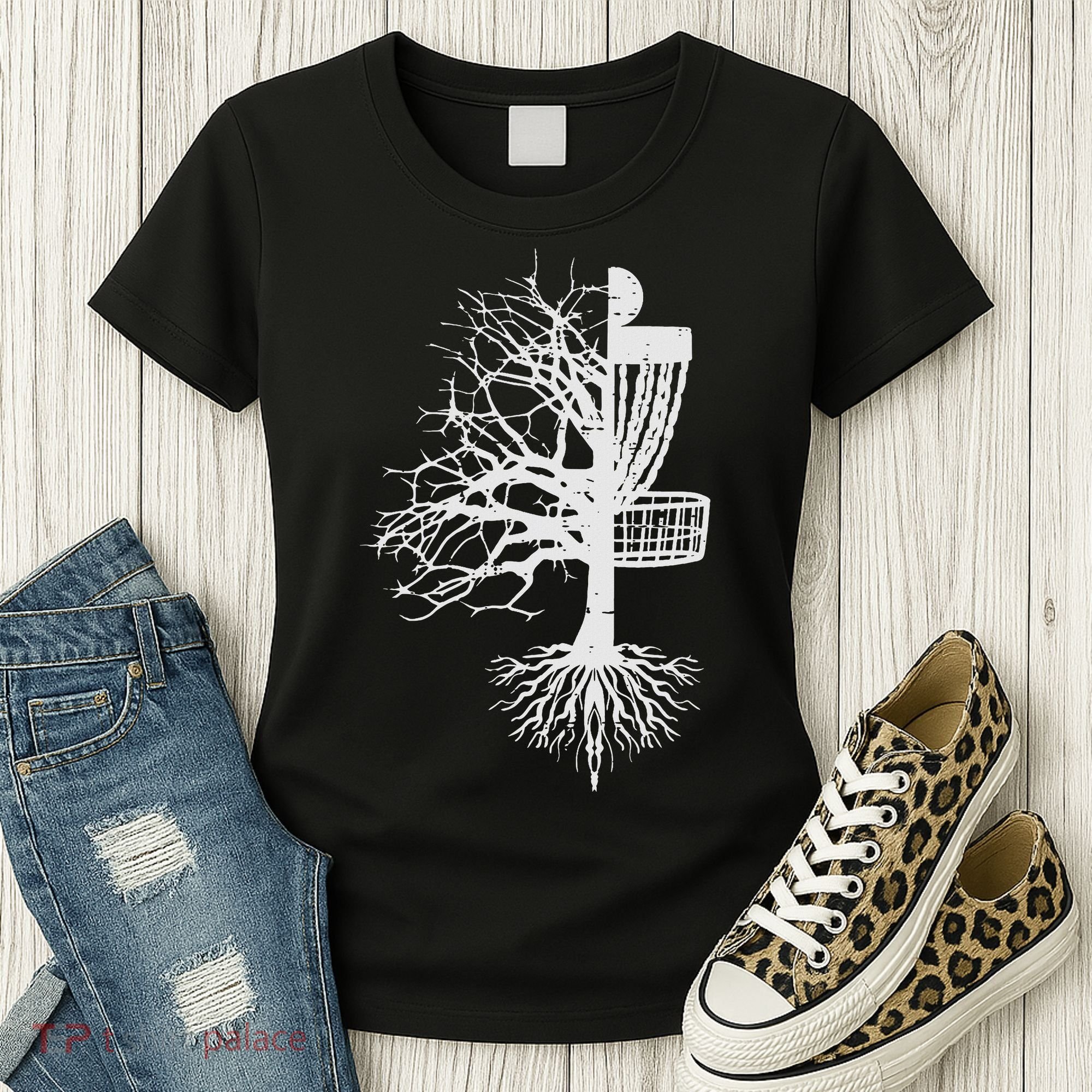 Half Disc Golf Basket Tree Funny Frisbee Frolf Women Women's T-Shirt