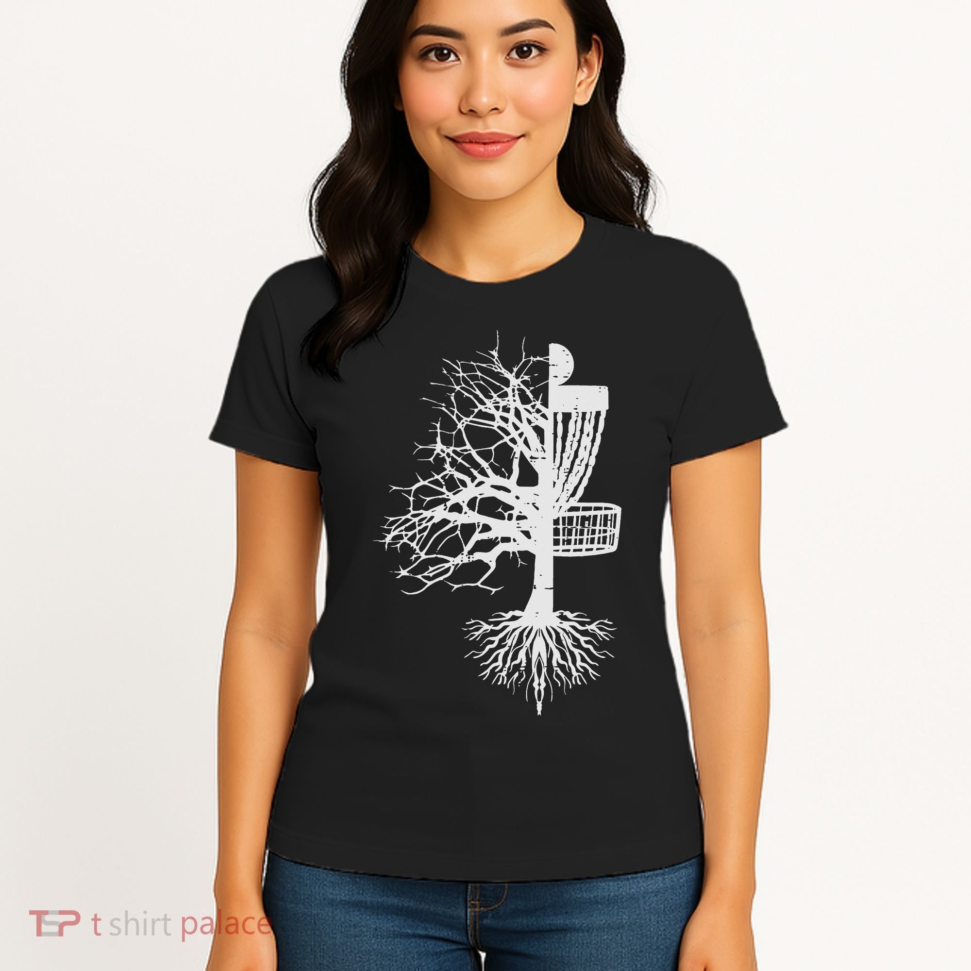 Half Disc Golf Basket Tree Funny Frisbee Frolf Women Women's T-Shirt