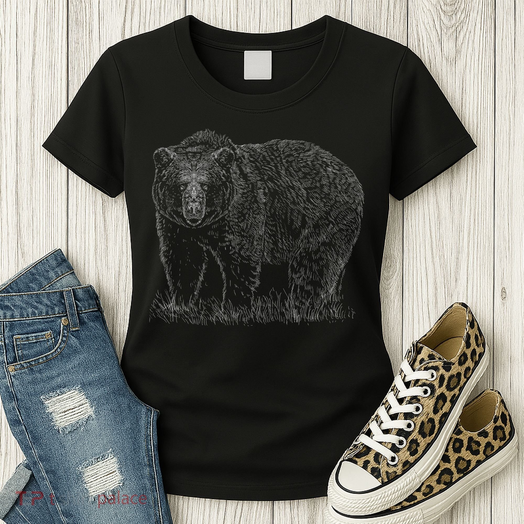 Hand Drawn Grizzly Bear Women's T-Shirt