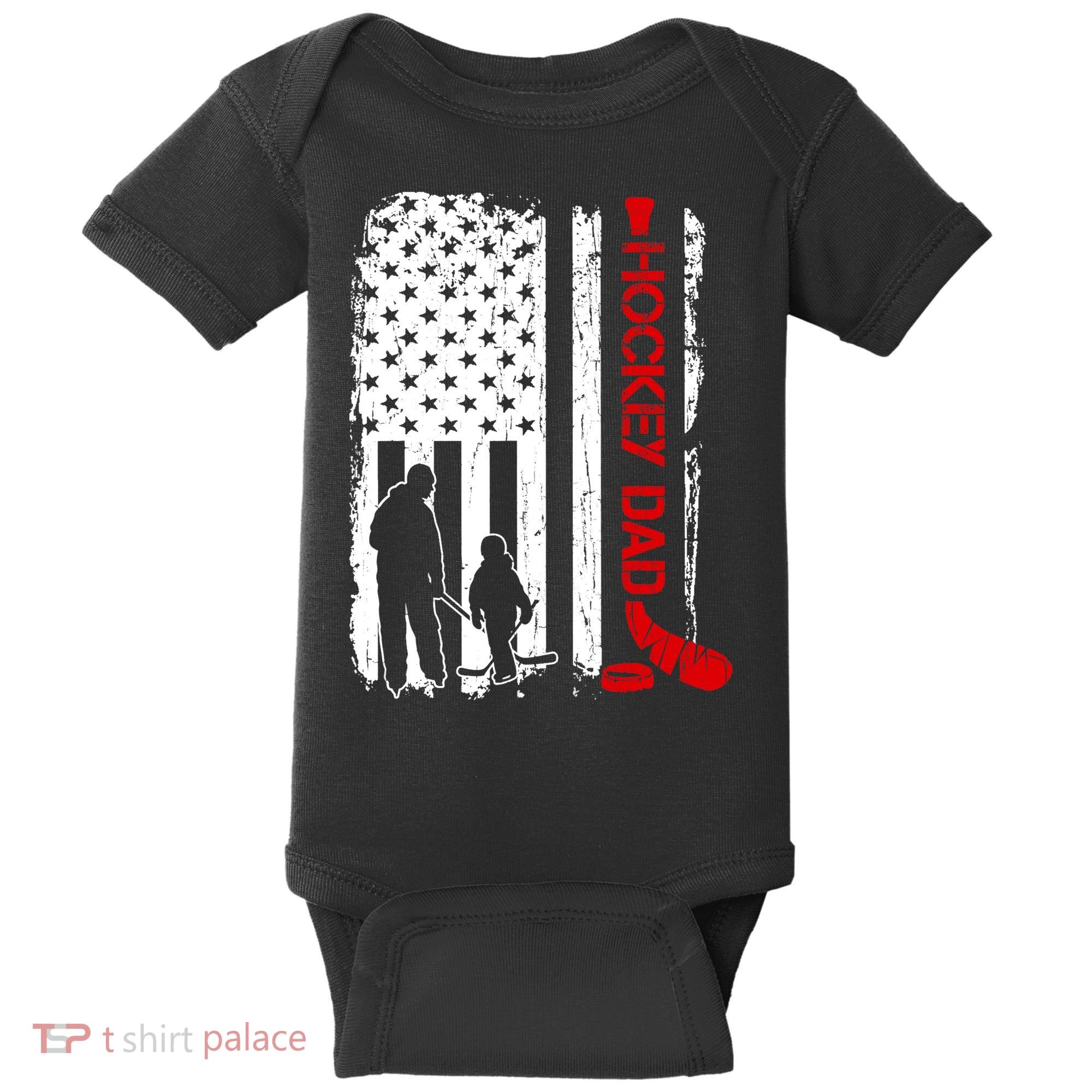 Hockey Dad Gift Hockey American Flag Baby Bodysuit