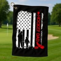 Hockey Dad Gift Hockey American Flag Golf Towel thumb 1