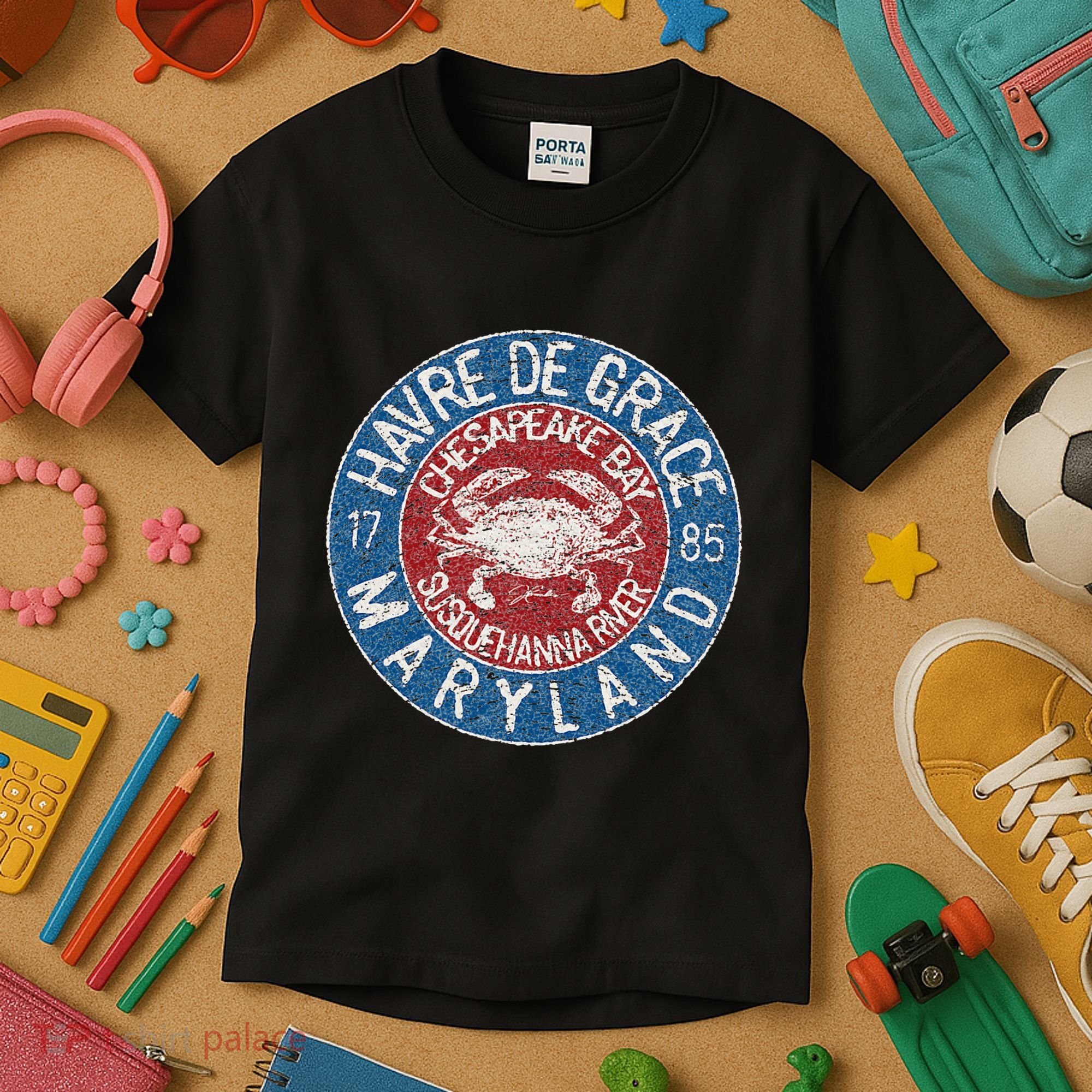 Havre De Grace Md With Blue Crab Kids T-Shirt