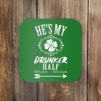 Hes My Drunker Half St Patricks Day Matching Couple Coaster thumb 0