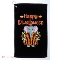 Happy Diwalloween Halloween Diwali Pumpkin Lantern Deepaval Golf Towel thumb 0