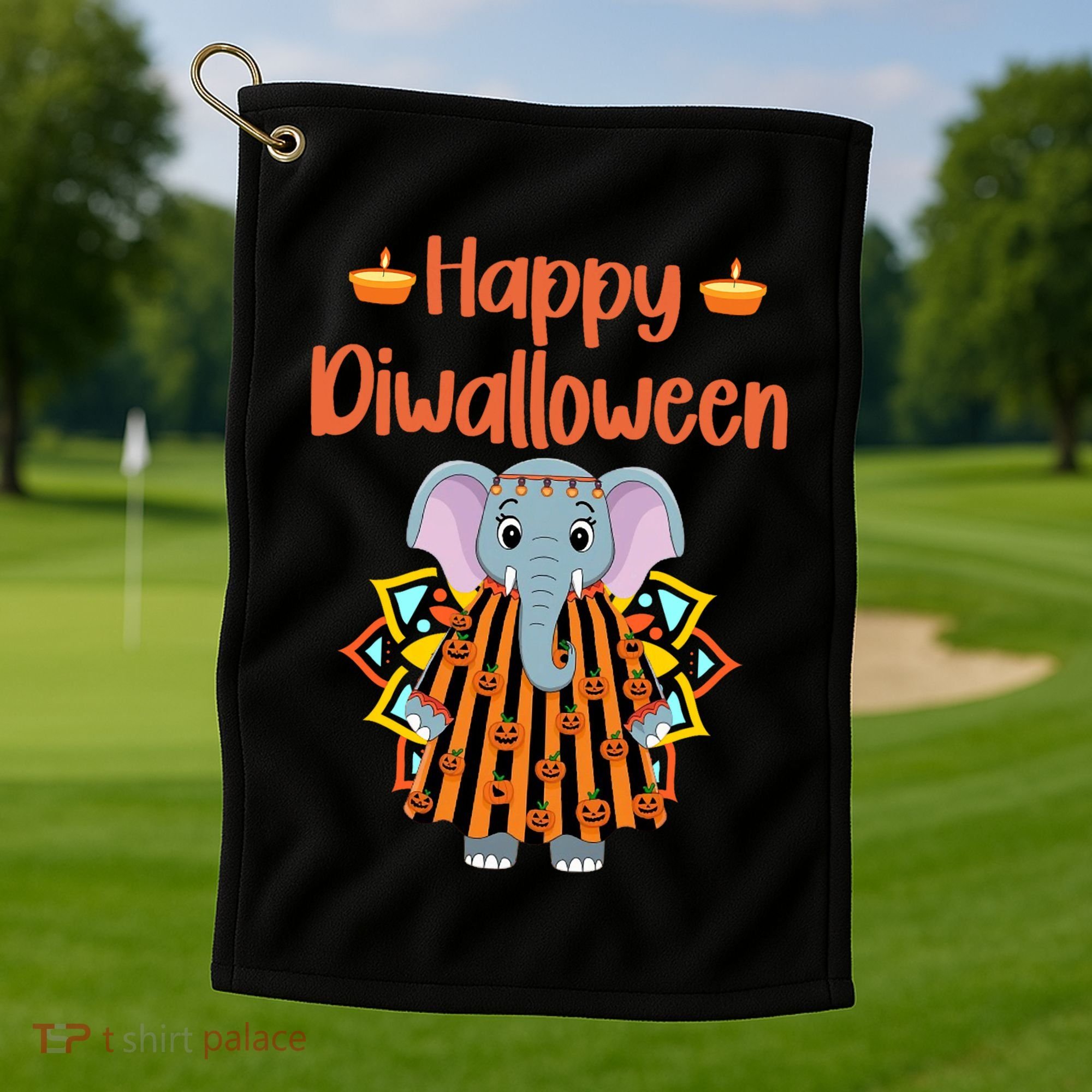 Happy Diwalloween Halloween Diwali Pumpkin Lantern Deepaval Golf Towel