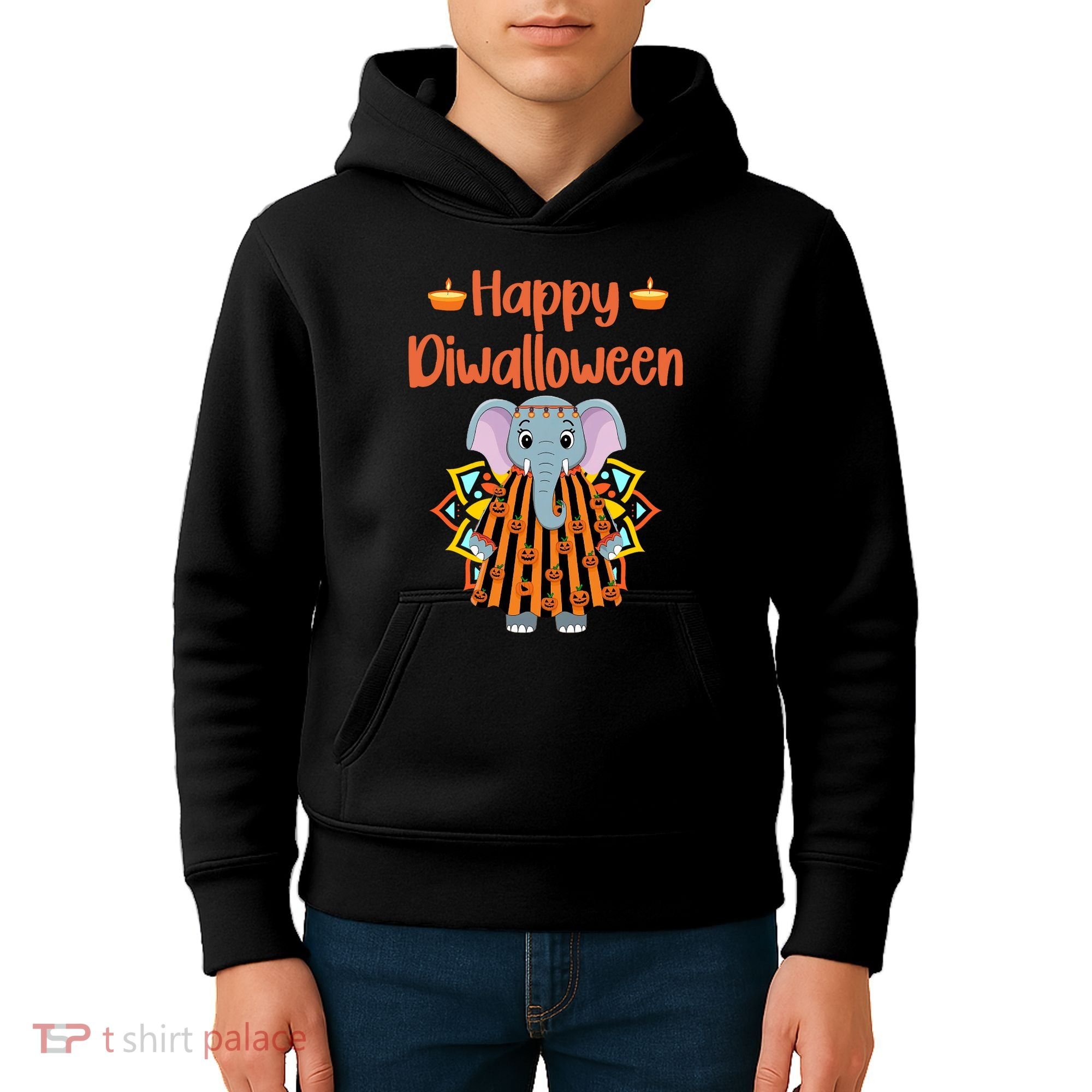 Happy Diwalloween Halloween Diwali Pumpkin Lantern Deepaval Kids Hoodie