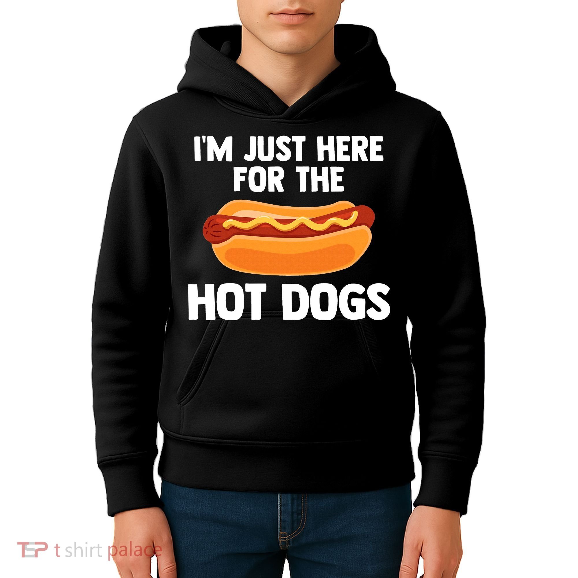 Hot Dog I'm Just Here For Hot Dogs Kids Hoodie
