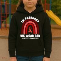 Heart Disease In February We Wear Red Kids Hoodie thumb 3