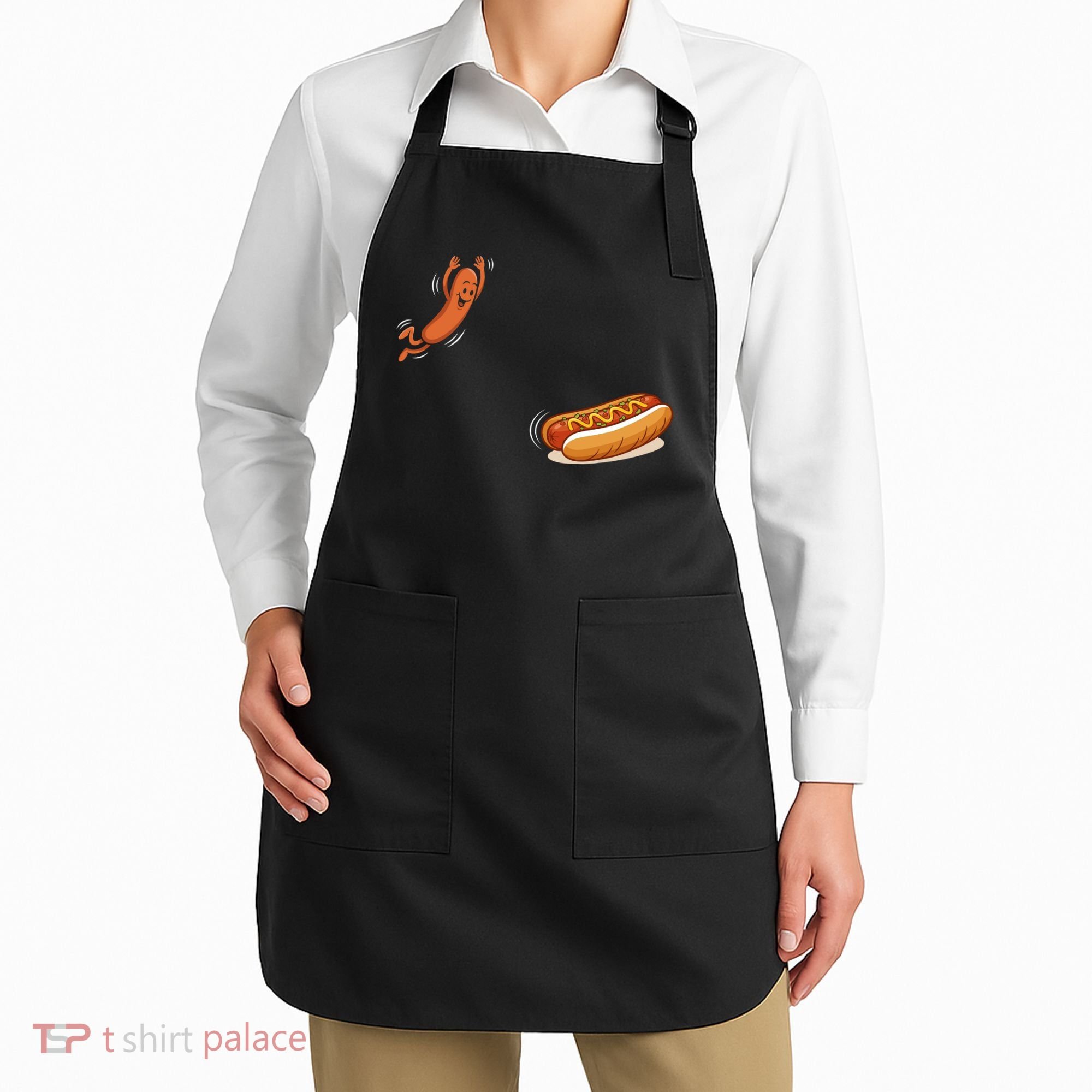 Hot Dog Jumping Into Bun Sausage BBQ Apron