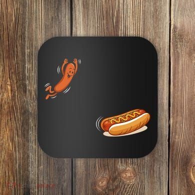 Hot Dog Jumping Into Bun Sausage BBQ Coaster