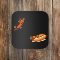 Hot Dog Jumping Into Bun Sausage BBQ Coaster thumb 0