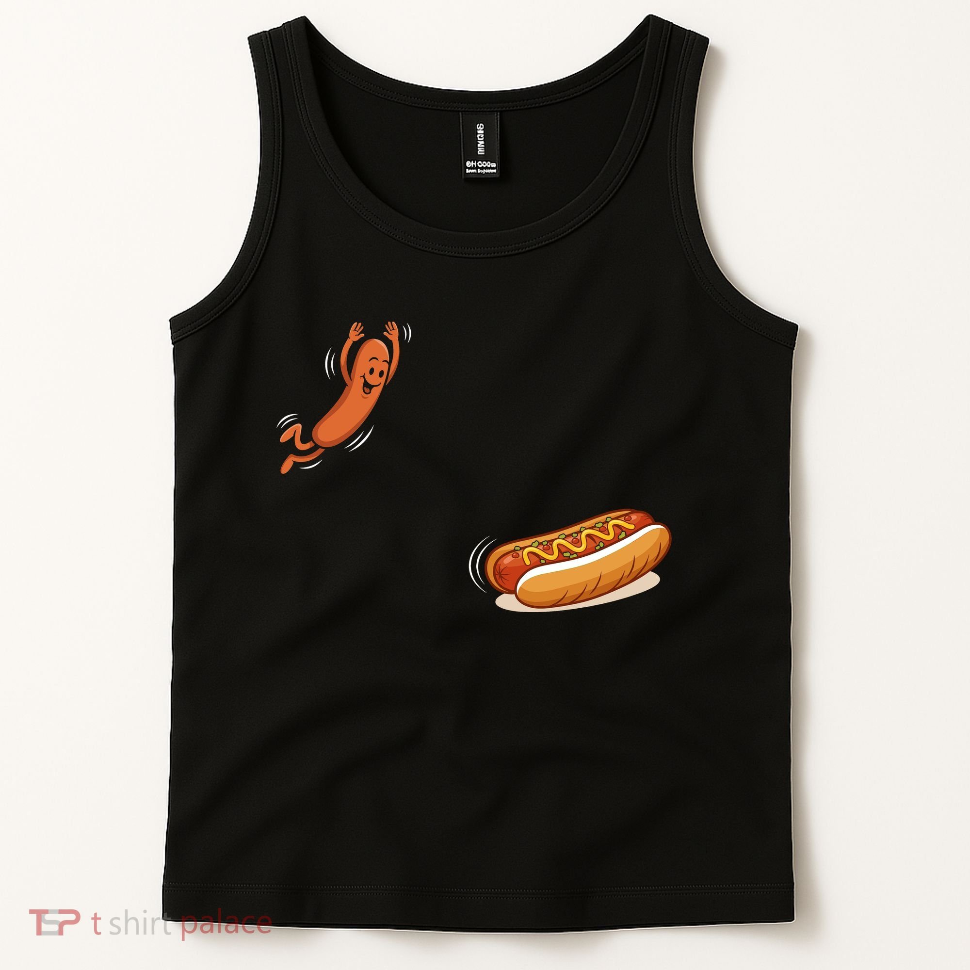 Hot Dog Jumping Into Bun Sausage BBQ Tank Top