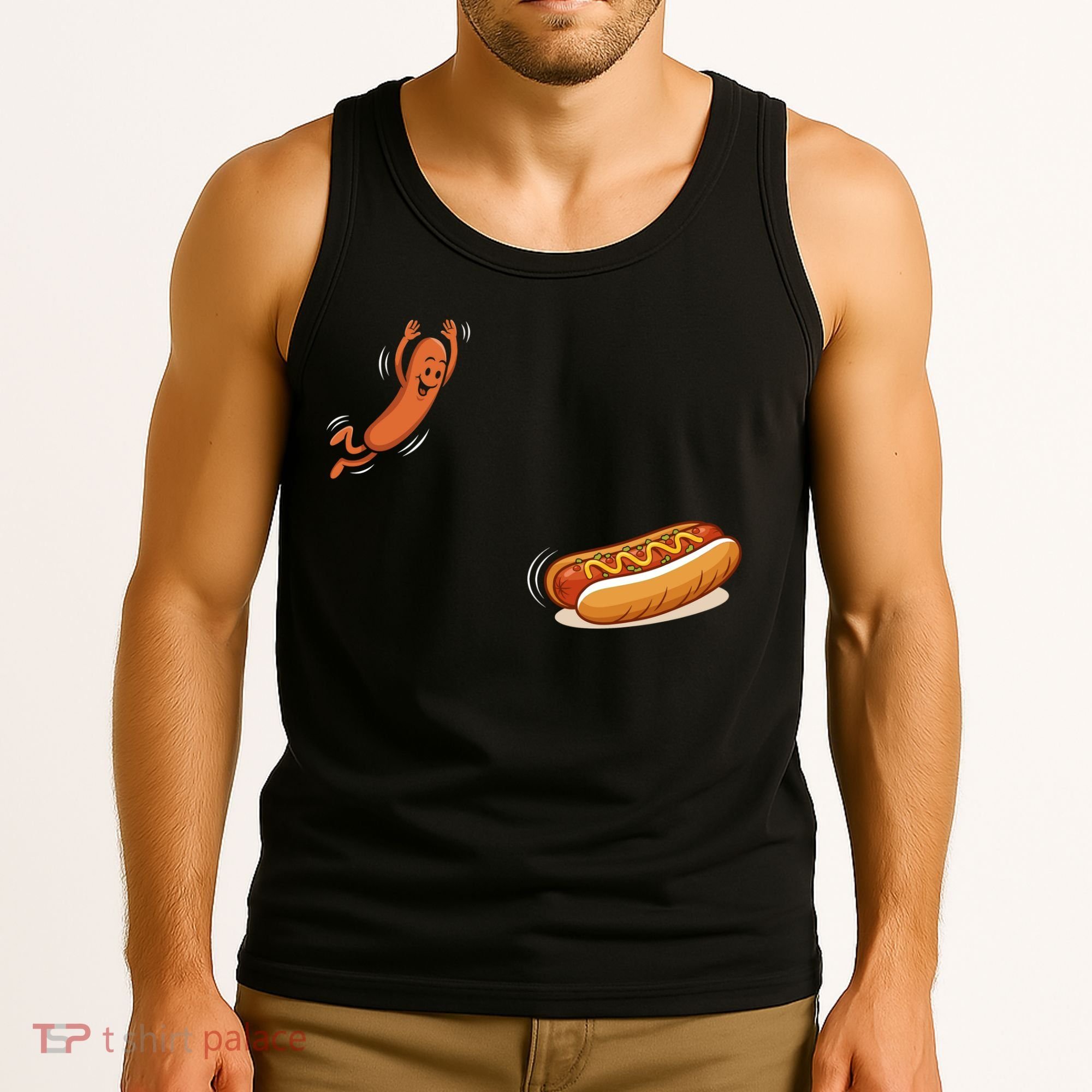 Hot Dog Jumping Into Bun Sausage BBQ Tank Top