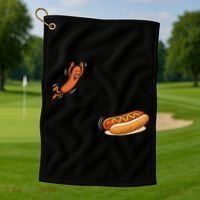 Hot Dog Jumping Into Bun Sausage BBQ Golf Towel thumb 1