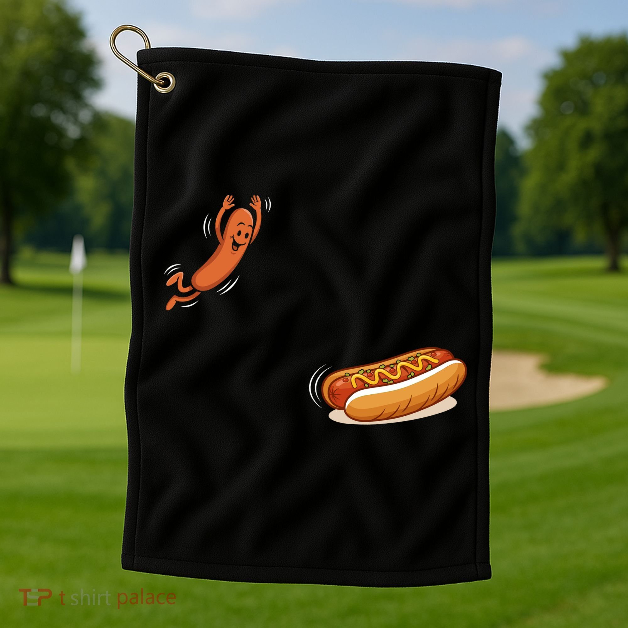 Hot Dog Jumping Into Bun Sausage BBQ Golf Towel