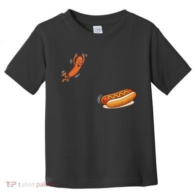 Hot Dog Jumping Into Bun Sausage BBQ Toddler T-Shirt