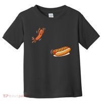 Hot Dog Jumping Into Bun Sausage BBQ Toddler T-Shirt thumb 0