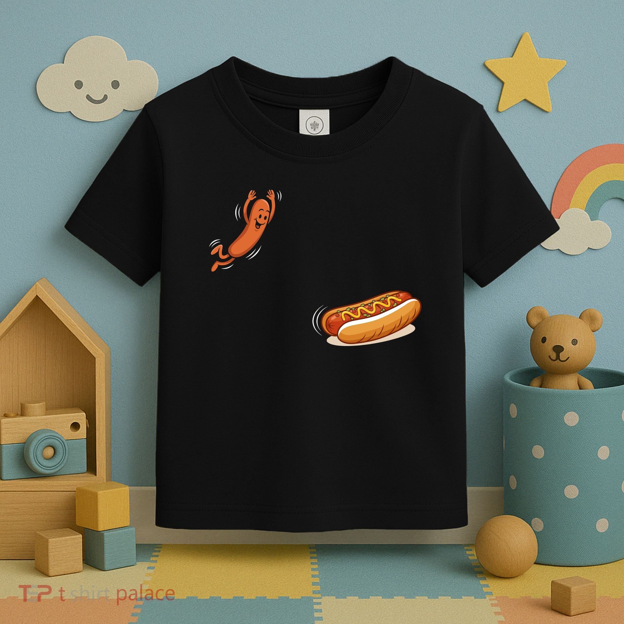 Hot Dog Jumping Into Bun Sausage BBQ Toddler T-Shirt
