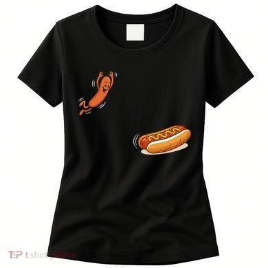 Hot Dog Jumping Into Bun Sausage BBQ Women's T-Shirt