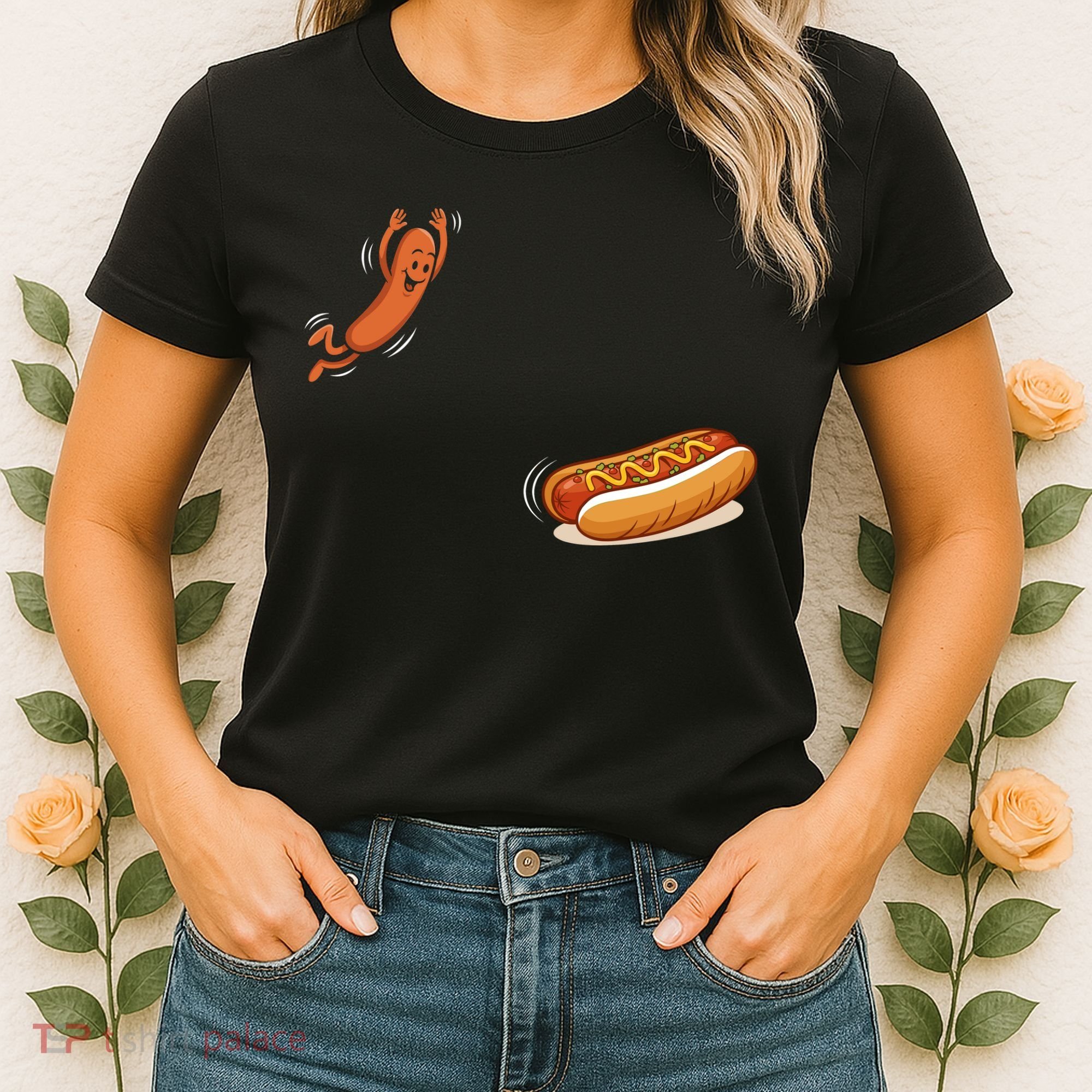 Hot Dog Jumping Into Bun Sausage BBQ Women's T-Shirt