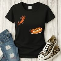 Hot Dog Jumping Into Bun Sausage BBQ Women's T-Shirt thumb 3