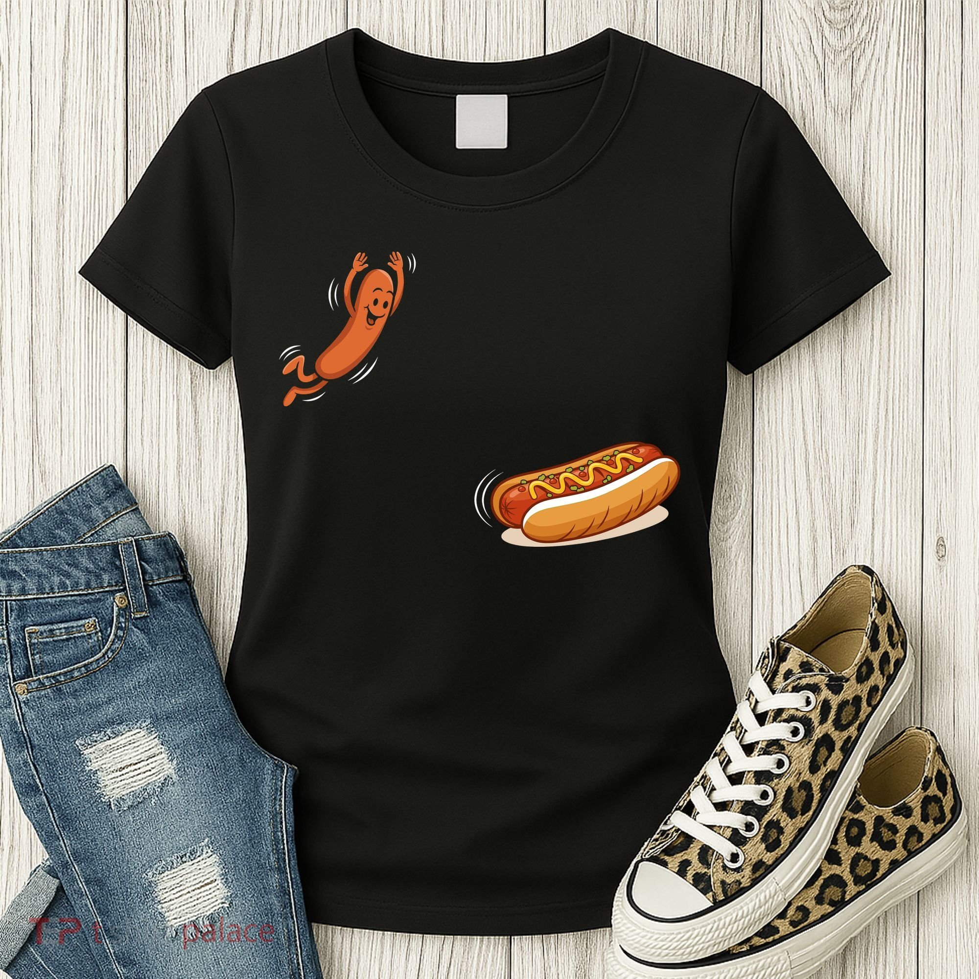 Hot Dog Jumping Into Bun Sausage BBQ Women's T-Shirt