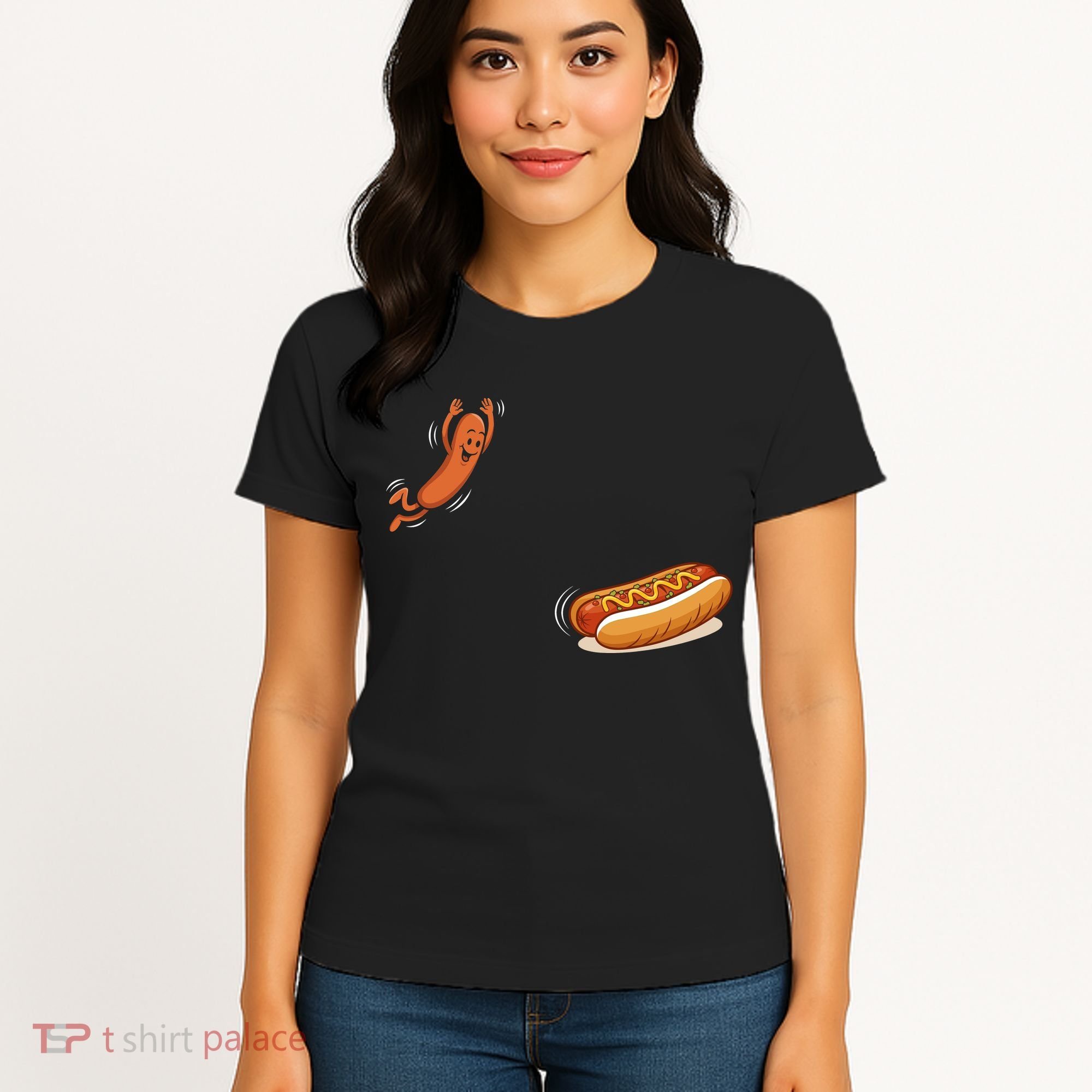 Hot Dog Jumping Into Bun Sausage BBQ Women's T-Shirt