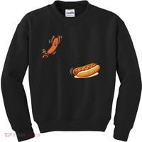 Hot Dog Jumping Into Bun Sausage BBQ Kids Sweatshirt thumb 0