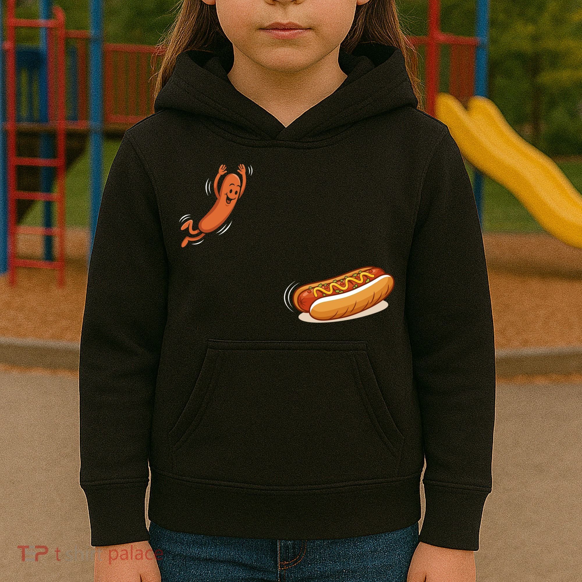 Hot Dog Jumping Into Bun Sausage BBQ Kids Hoodie